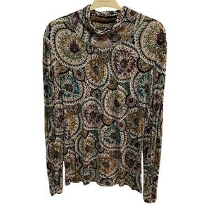 Cable & Gauge Paisley Print Long‎ Sleeve Mock Neck Top Multicolor Women's L